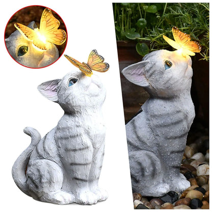 Creative resin cat solar sculpture ornaments for garden decoration
