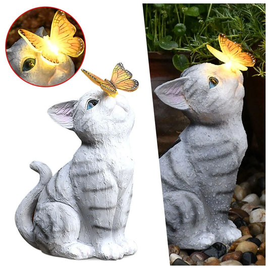 Creative resin cat solar sculpture ornaments for garden decoration