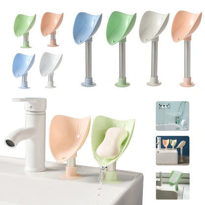 Bird Soap Box with self-draining design and silicone suction cup in white, pink, green, and blue
