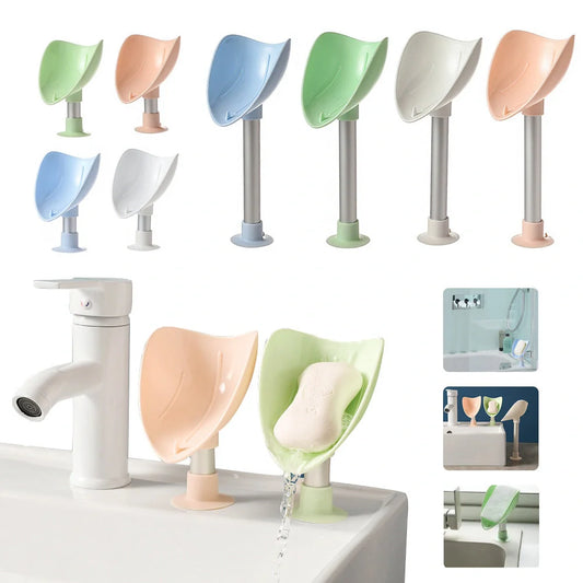 Bird Soap Box with self-draining design and silicone suction cup in white, pink, green, and blue