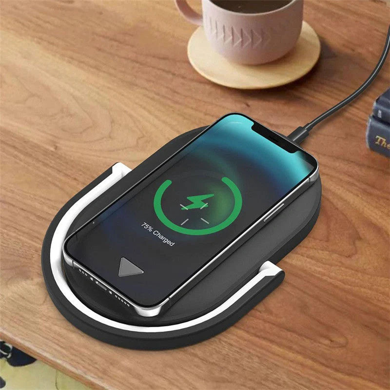 Portable 15W dimming desk lamp with wireless charging feature in black and white