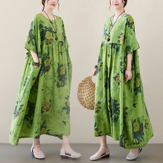 Stylish Renaissance-inspired pullover dress with round neckline and medium-length swing skirt, made from premium cotton blend fabrics