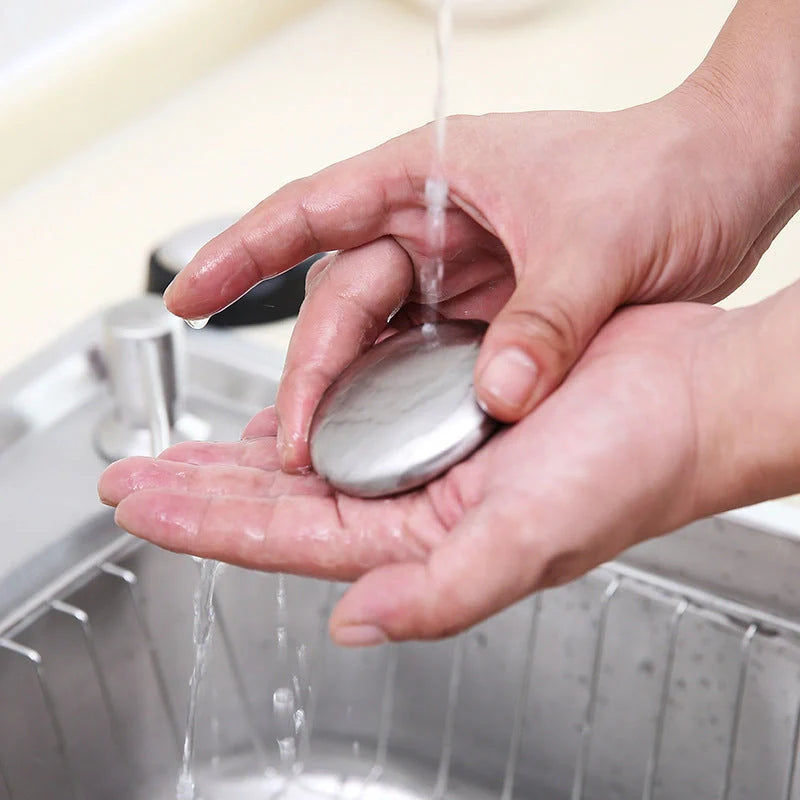 Oval stainless steel odour removal soap for modern kitchens