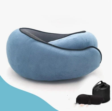 Comfortable memory foam travel neck pillow with U-shaped design for support and comfort during flights, road trips, and naps
