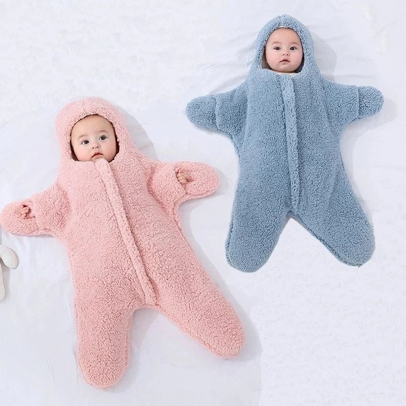 Baby Starfish Lamb Velvet Sleeping Bag in grey, pink, khaki, and blue options