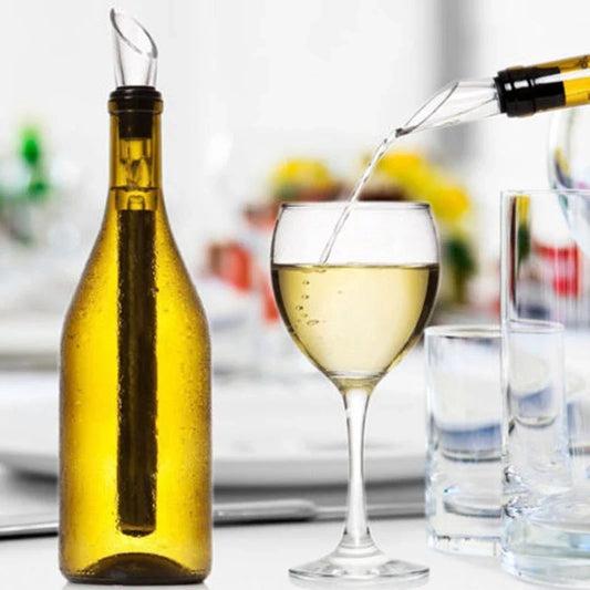 Premium stainless steel wine chiller with sleek design, keeps wine at optimal temperature for up to 45 minutes