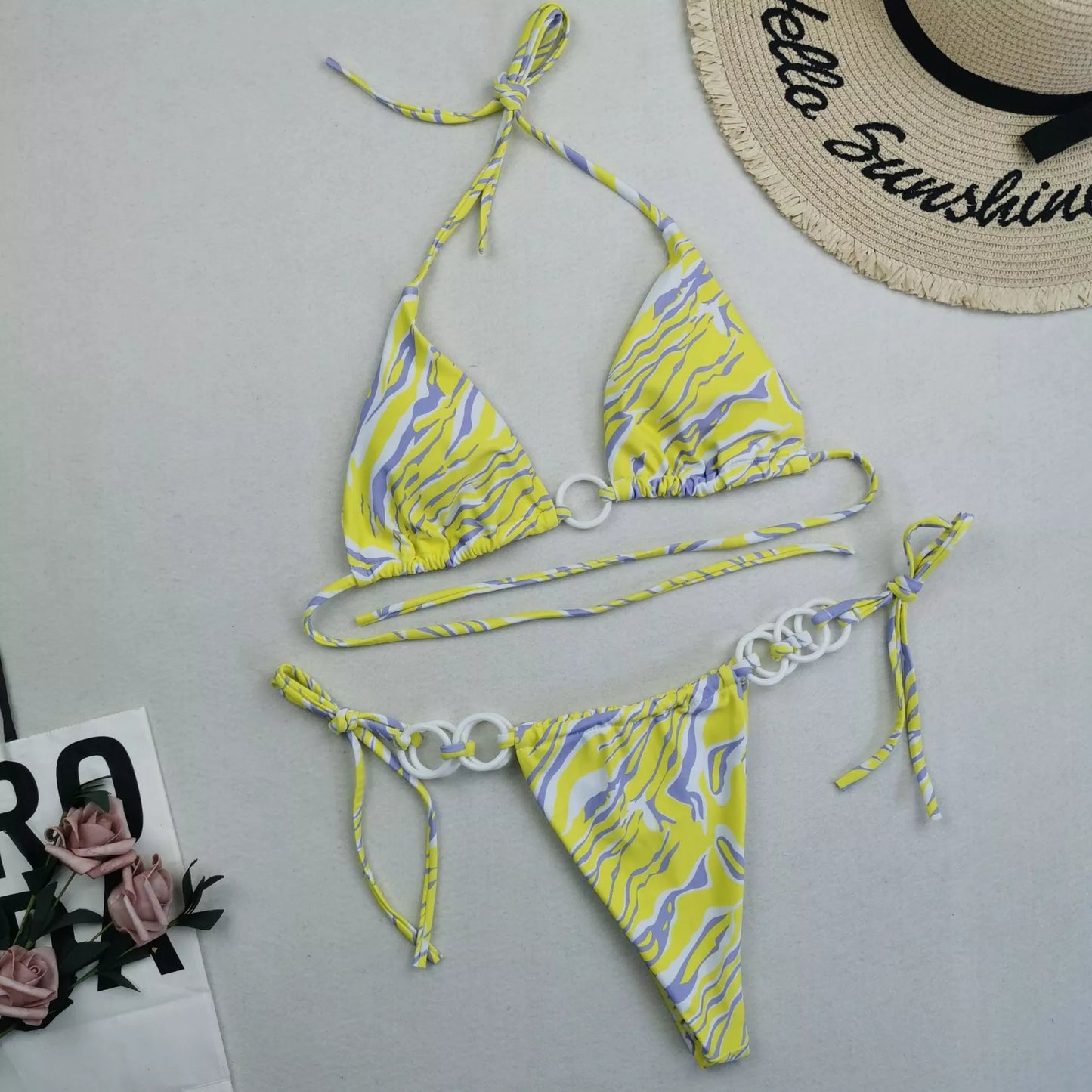 Women's split bikini with lace-up design in various colours