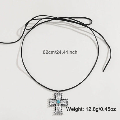 Personalised Turquoise Wax Rope Necklace with Embossed Vintage Cross pendant