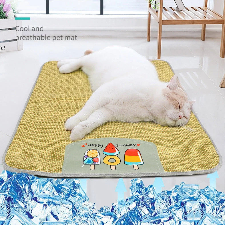 Cooling Rattan Pet Mat for dogs and cats with sponge support, available in multiple sizes
