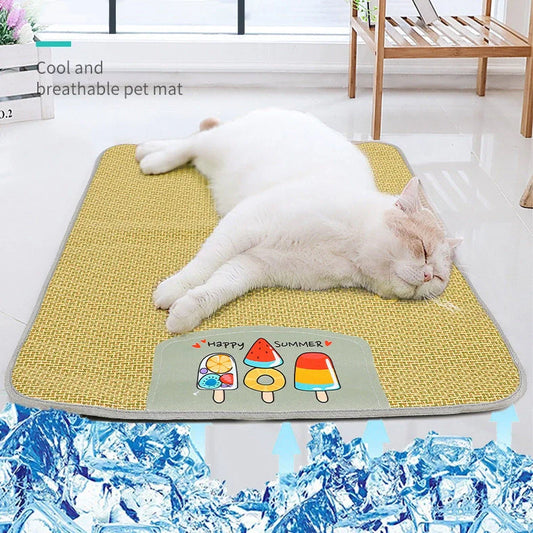 Cooling Rattan Pet Mat for dogs and cats with sponge support, available in multiple sizes