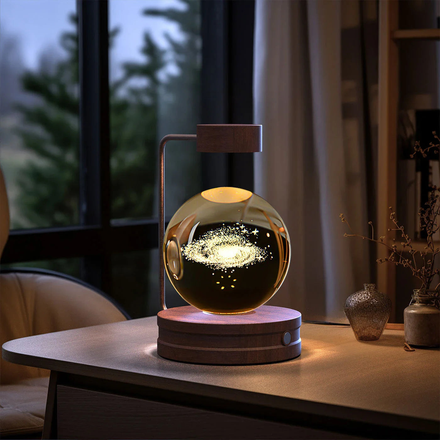 Enchanting crystal ball night light with cosmic designs, creating a warm and soothing ambiance in any room.
