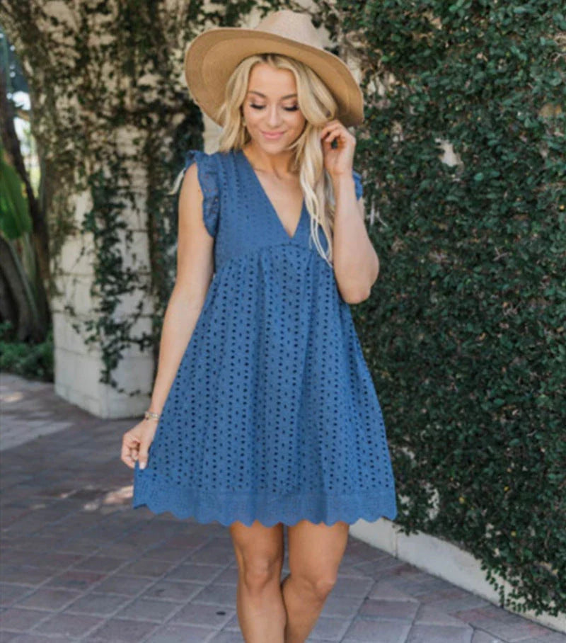Stylish sleeveless lace pocket beach dress in a variety of vibrant colors