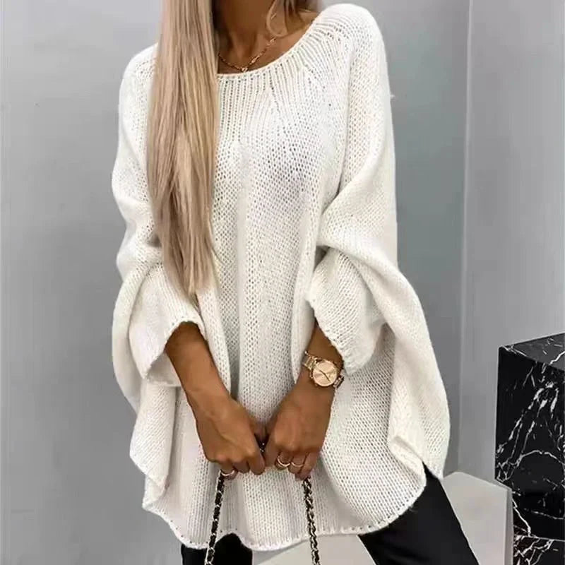 Stylish winter batwing sleeve pullover sweater for women in various colours