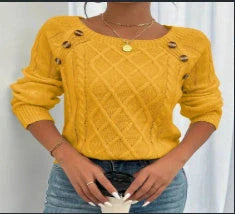 Women's square neck knitted sweater with button design in various colours