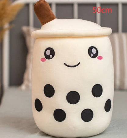 Strawberry Milk Tea Plush Boba Toy Pillow in various colours and sizes