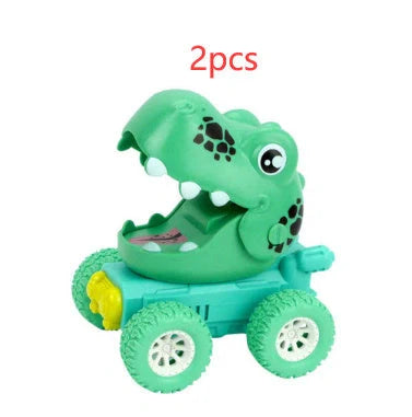 Dinosaur and animal themed push and slide toy car for kids, encouraging active play and imagination.
