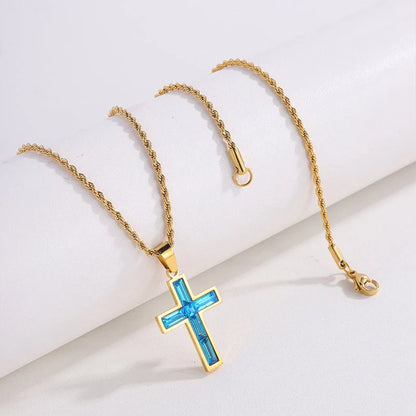 European and American style titanium steel diamond cross necklace with no colour fading