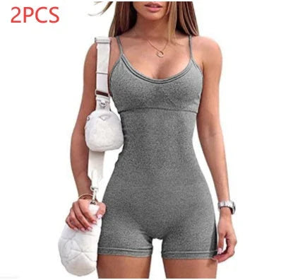 Premium workout jumpsuit with spaghetti straps, available in a variety of vibrant colors for an elevated fitness style