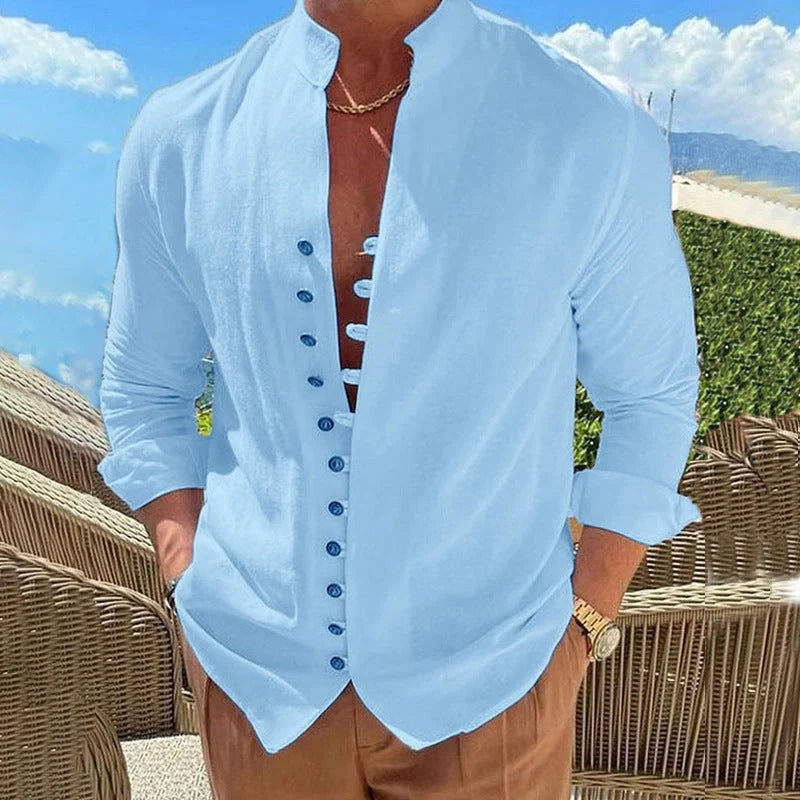 Cotton and linen loose long sleeve shirt in various colours