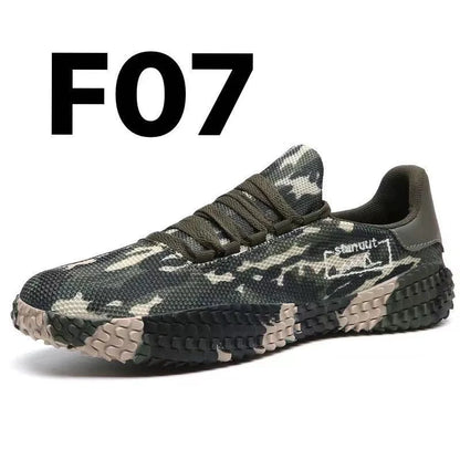 Men's breathable woven casual sneakers in white, red, black, and army green