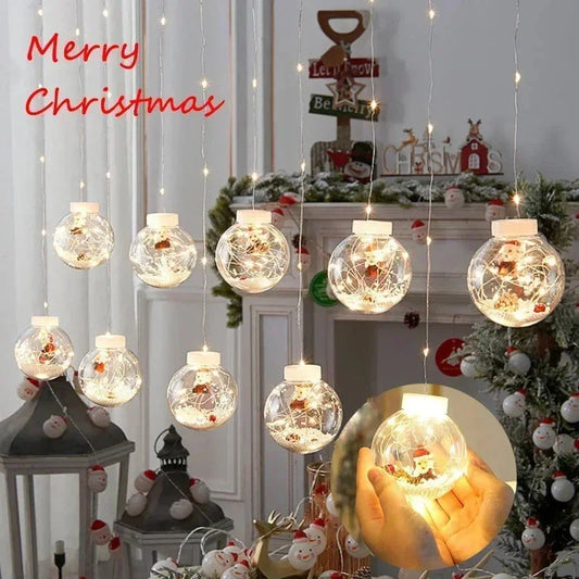 10PCS LED Christmas curtain lamp set with fairy snowman and wishing ball designs