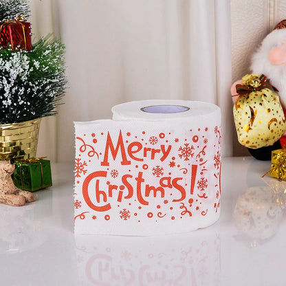 Christmas themed toilet roll with Santa Claus and holiday designs