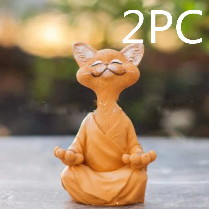 Captivating Black Buddha Cat Figurine crafted from premium resin, perfect for meditation spaces, yoga studios, and home decor