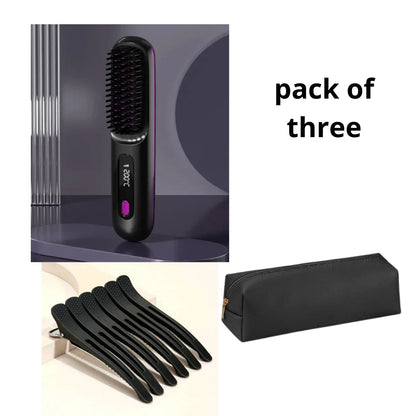 Cordless 2-in-1 Hair Straightener Brush with LCD Display, Offering Versatile Styling on the Go