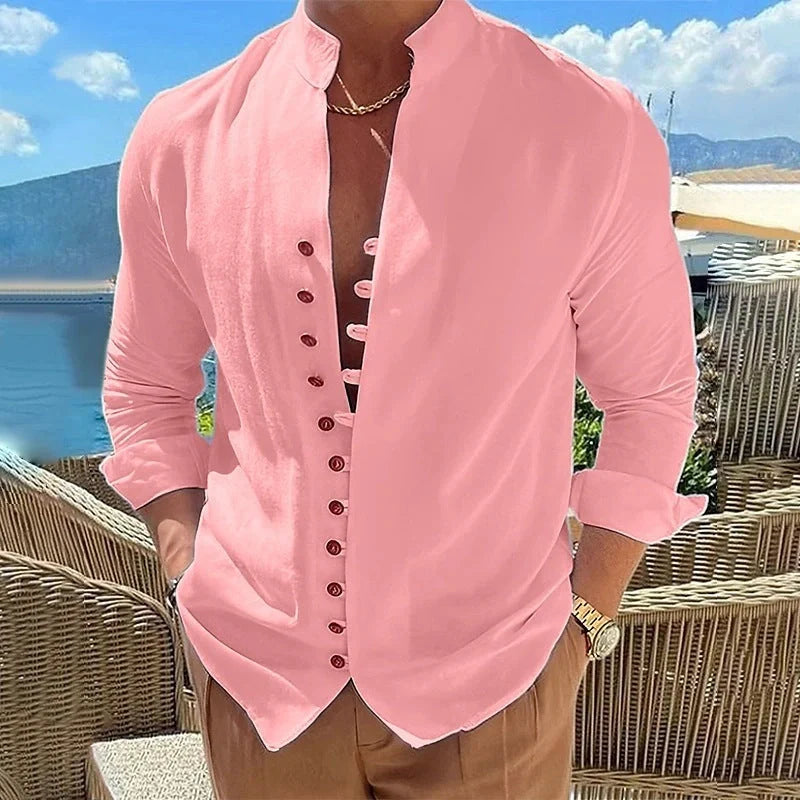 Cotton and linen loose long sleeve shirt in various colours