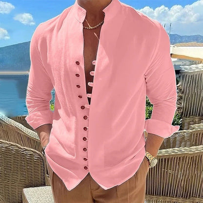 Cotton and linen loose long sleeve shirt in various colours