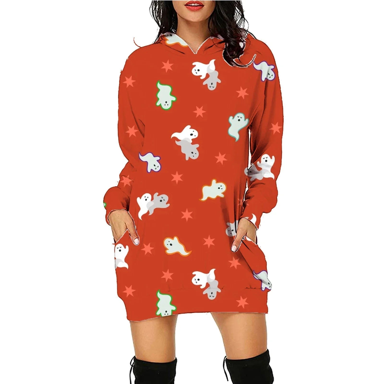 A cozy, stylish Halloween hoodie with a unique spooktacular print, roomy pockets, and soft polyester fabric