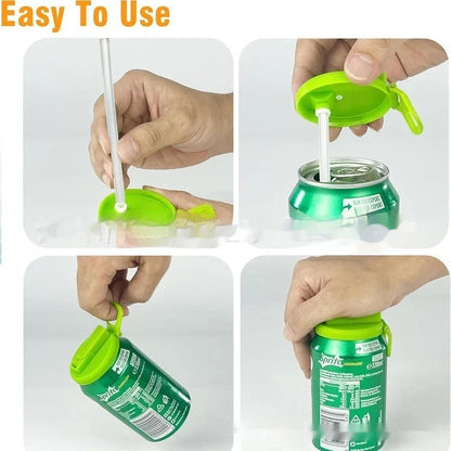 Reusable soda can lid with straw in various colours, fitting standard Coke cans