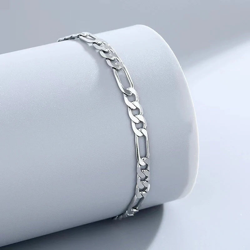 S925 Sterling Silver Hip Hop Anklet with diamond shape and line elements
