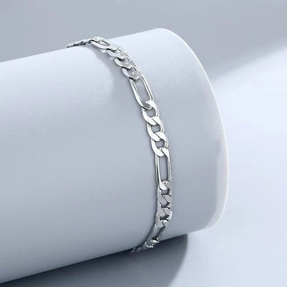 S925 Sterling Silver Hip Hop Anklet with diamond shape and line elements