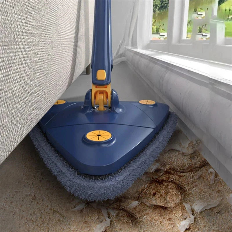 Extendable Triangle Mop with 360° rotatable head for deep cleaning in blue and white