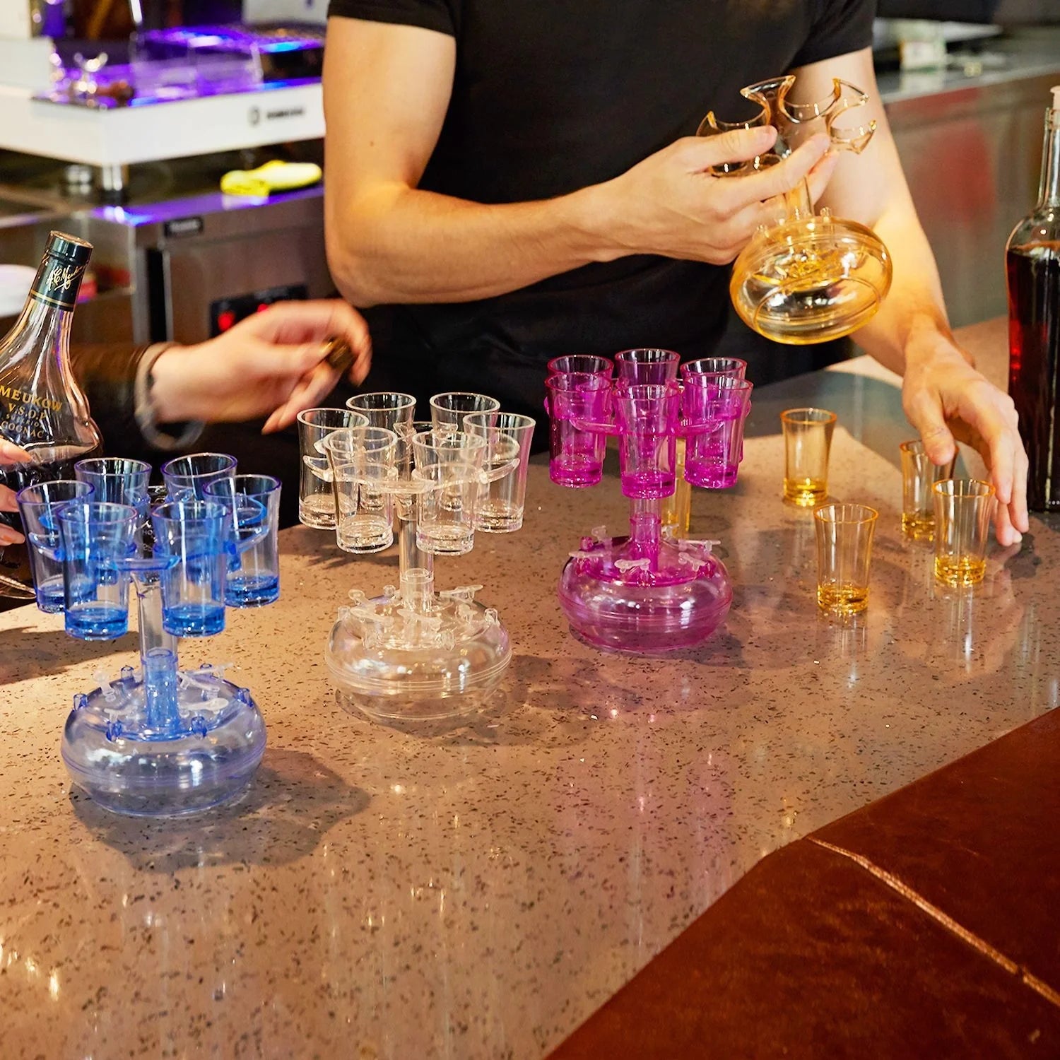 6-shot glass dispenser holder with 6 cups for wine, whisky, and beer