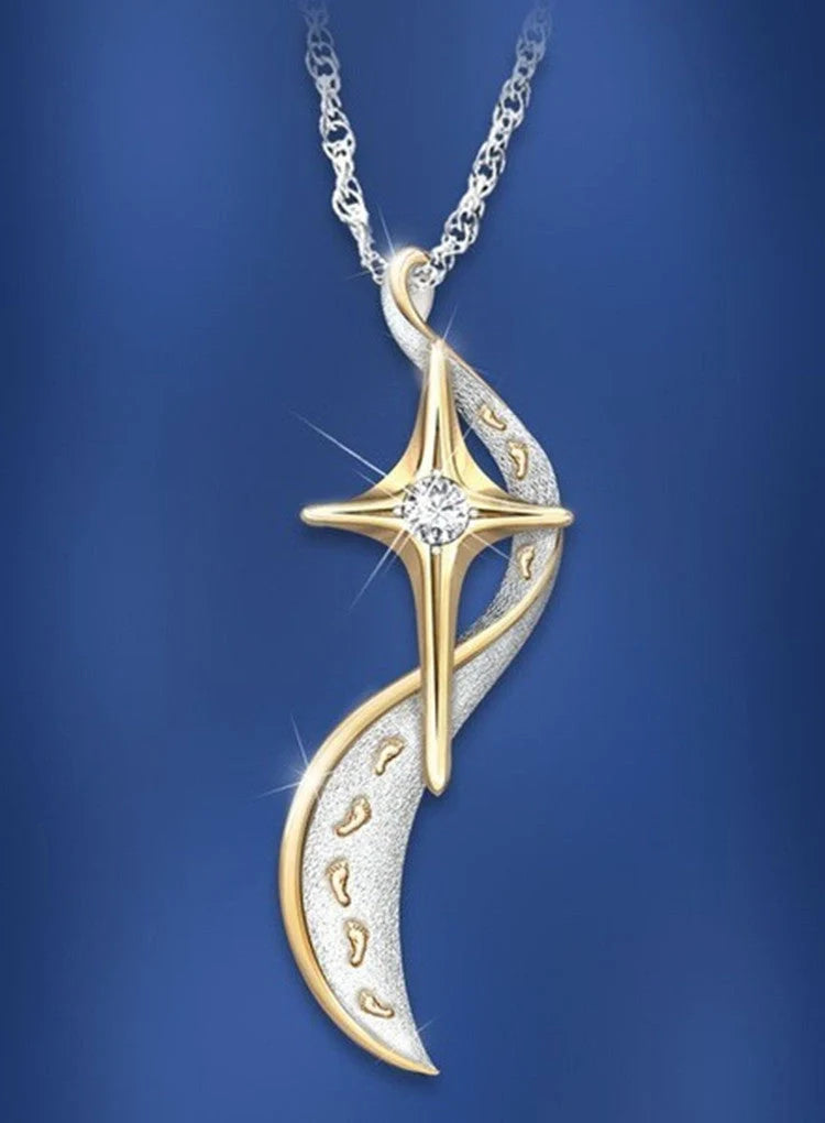 Gold-plated footprint cross pendant necklace with adjustable chain