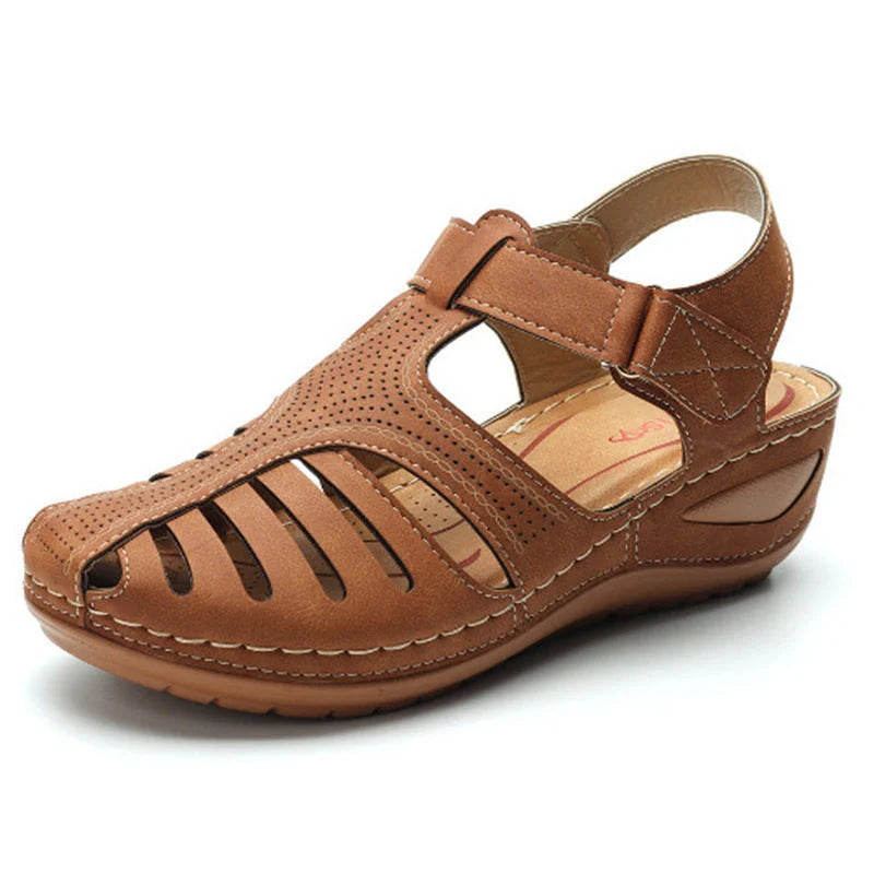 Women's Plus Size Retro Sandals with round toe and wedge heel in various colours