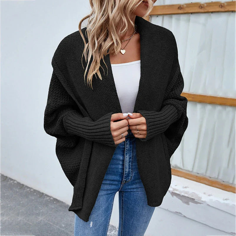 Cozy knit cardigan jacket with batwing sleeves in a variety of solid colors