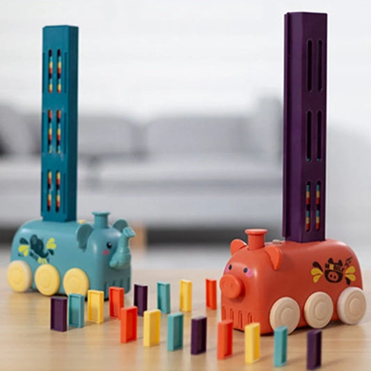 Electric domino train toy set with colorful blocks for kids
