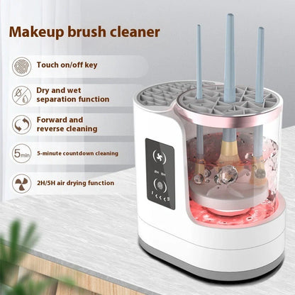 Rechargeable electric makeup brush cleaner with drying chamber