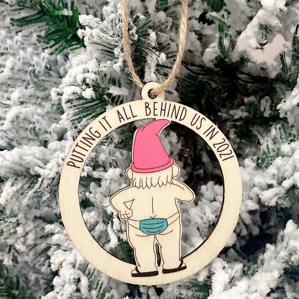 Wooden Hollowed-out Christmas Tree Pendant with snowman and deer design