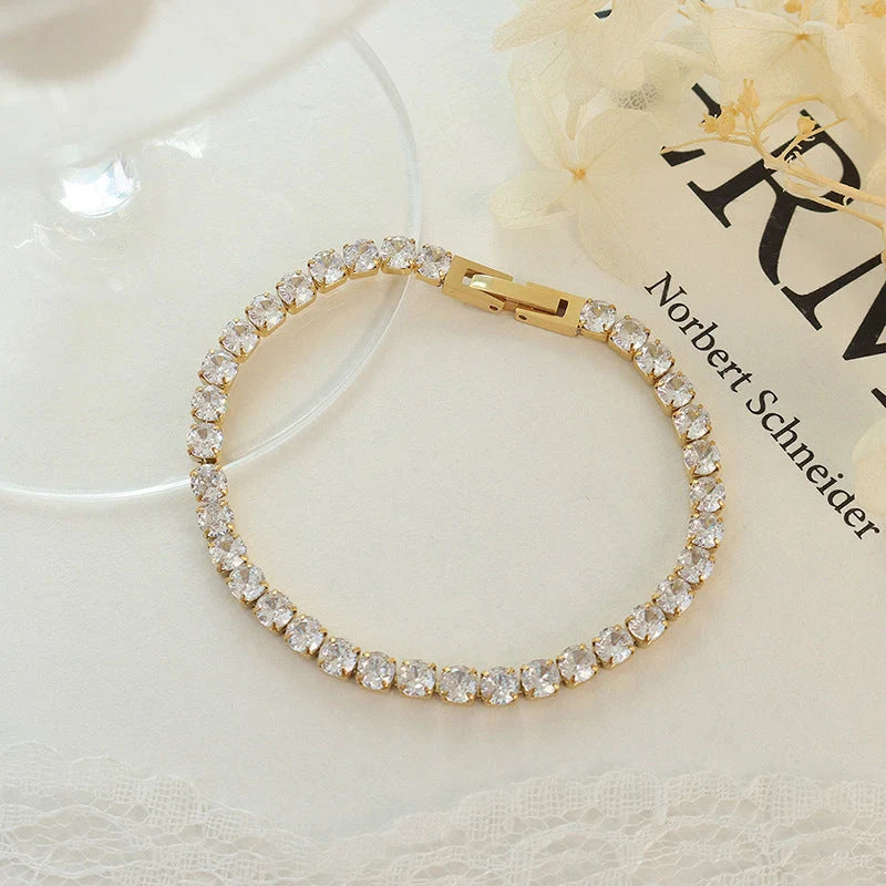 Women's titanium steel zircon bracelet with geometric design and double-safety clasps