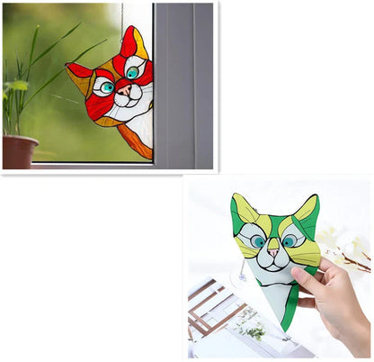 Colourful stained glass cat window hanger decoration, reusable PVC sticker