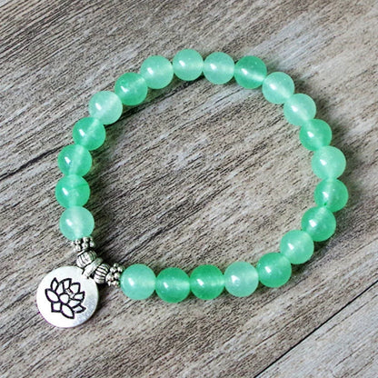 Handmade Matte Amazonite Yoga Chakra Bracelet with OM and Lotus charms