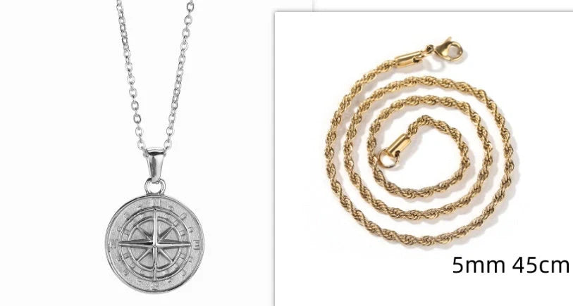 Elegant Stainless Steel Compass Necklace in gold and silver designs
