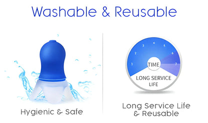 Multipurpose pressure-equalising earplugs in blue silicone with clear flanges, designed for comfortable in-flight use and various noise-filled activities.