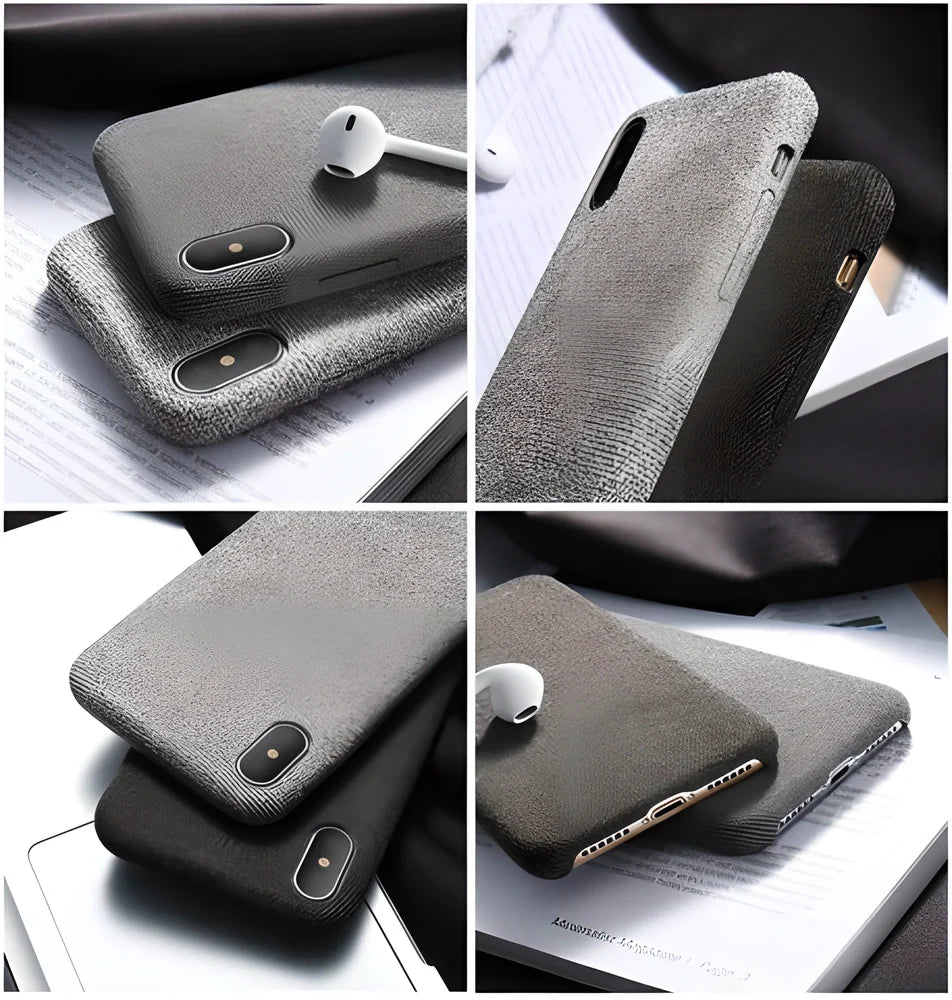 Stylish textile cloth phone case for iPhone, featuring a soft, lightweight design and precision-engineered construction for a perfect fit.