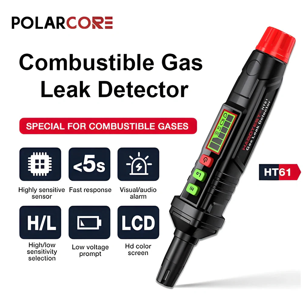 HT61 Portable Combustible Gas Detector with Red and Black Design for Enhanced Safety in UK Homes and Workplaces
