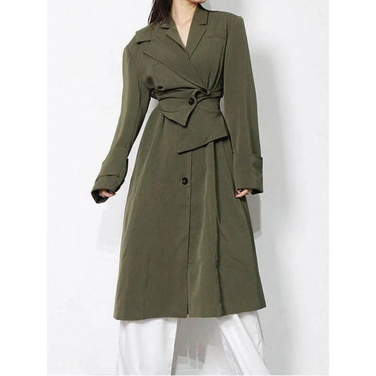 Elegant high-waist windbreaker trench coat for women with adjustable sleeves and a flattering silhouette